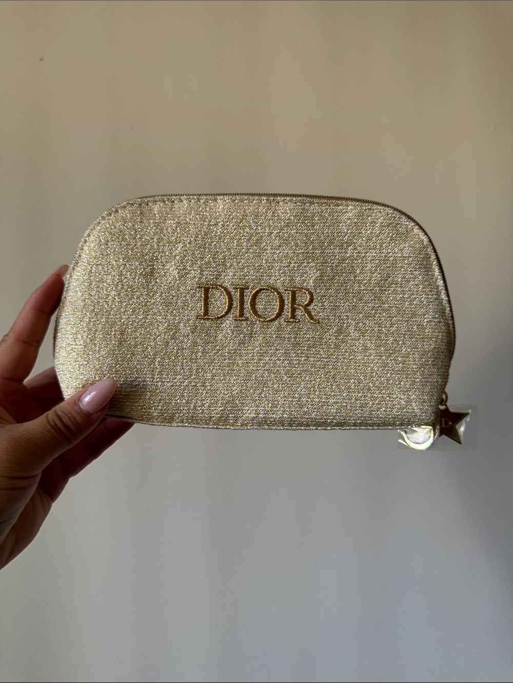 Dior Shimmery Gold Cosmetic Pouch with Logo